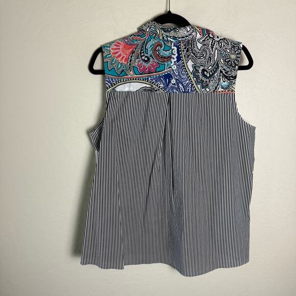 Chico's No-Iron Sleeveless Paisley and Stripes Button-Back Shirt Size 2.5 (L 14) - Picture 8 of 12